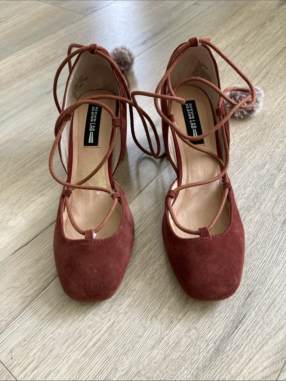 Design Lab Lord & Taylor Suede Lace-Up Ballet Flats in Rust NEW